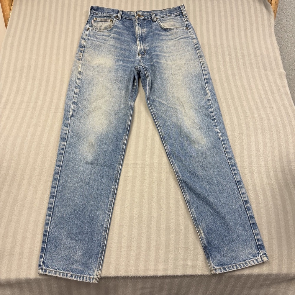 Vintage Carhartt B17 DST Jeans Mens 35x34 Blue Wash Relaxed Distressed Work